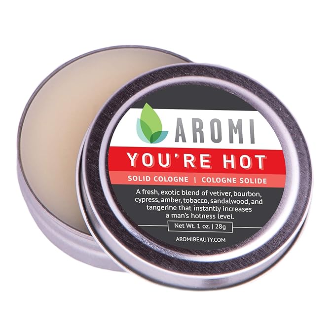Aromi Solid Cologne | Fresh, Woodsy Fragrance, Vegan, Cruelty-free, Wax, Vetiver, Sandalwood, and Amber Scent, Men's Gift, Travel (You're Hot)