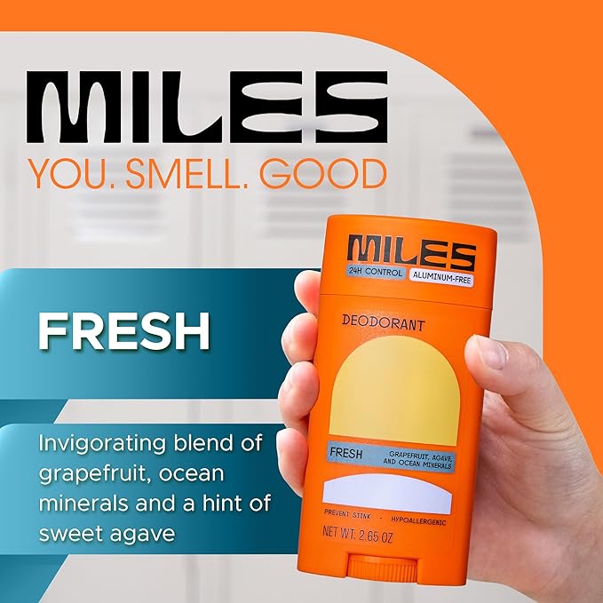 Miles Kids Deodorant for Boys and Girls - Aluminum Free Deodorant for Kids and Teens, Natural, Hypoallergenic, Made in USA - Fresh Scent, 1-Pack