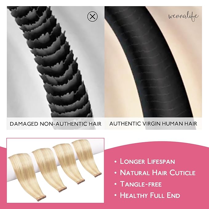 WENNALIFE Tape in Hair Extensions Human Hair Balayage Light Wheat Platinum Blonde Tape in Extensions, 10pcs 30g 26 inch Remy Invisible Tape Ins Straight Colored Soft Real Human Hair Tape in Extensions