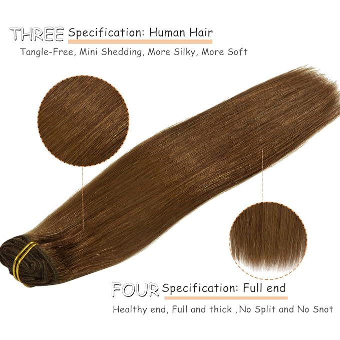 Caliee Hair Extensions Human Hair Chocolate Brown Color Silky Straight Clip in Extensions Invisible Double Weft for Women Full Head Seamless Hair Extensions 120g 16inch