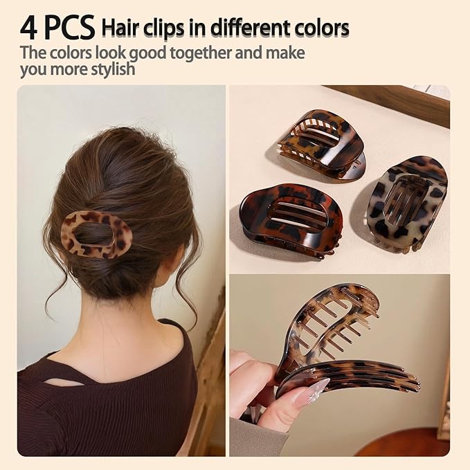 4 Pack Flat Hair Claw Clips for Women Nonslip French Hair Clips for Thick, Thin, Long, or Short Hair Matte Neutral Colors Comfortable & Strong Hold for Daily Wear, Weddings