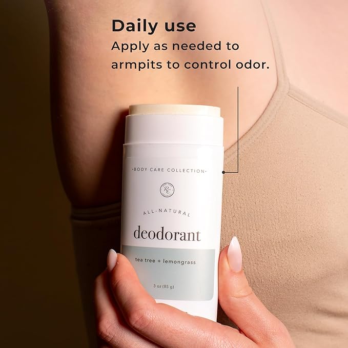 Rowe Casa Organics Tea Tree + Lemongrass Natural Deodorant for Men and Women, Fresh and Energizing Paraben-Free Deodorant Stick with Therapeutic-Grade Essential Oils, 2 oz