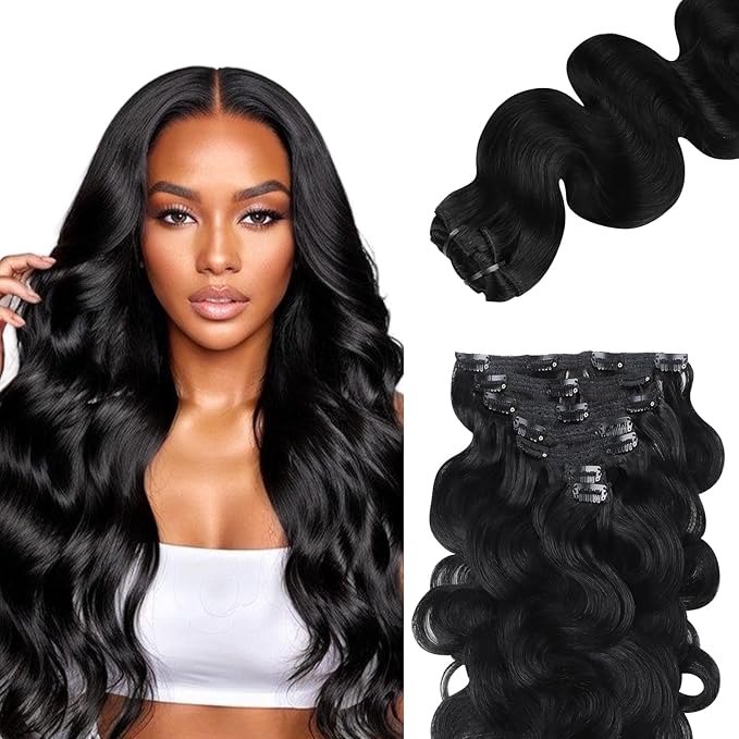 IDN BEAUTY Clip In Hair Extensions Real Human Hair, Body Wave 22 Inch 120g 7pcs Natural Black Remy Virgin Human Hair Clip Ins Real Human Hair Black Women Body Wave Clip Ins Human Hair Thick