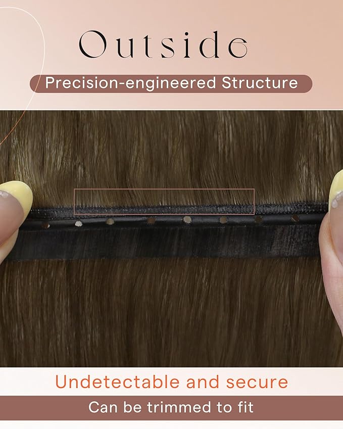 Sunny Hair Butterfly Genius Weft Hair Extensions Human Hair Cool Brown Ombre Light Brown Highlight Dirty Blonde Hand Tied Double Layered PU Weft Hair Extensions for Women Glueless 20 Inch 100G