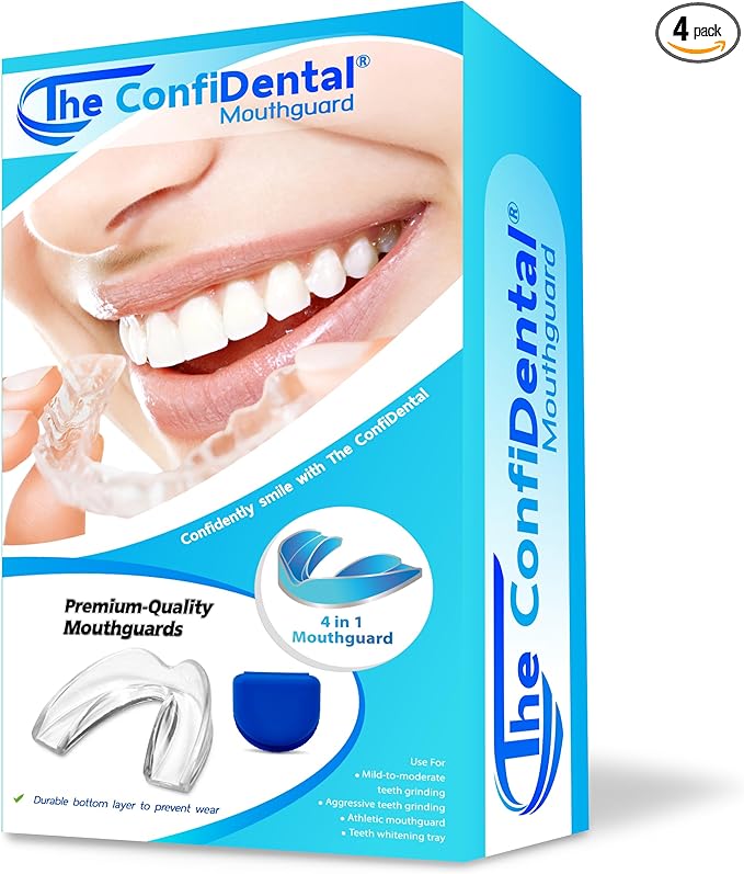 The ConfiDental - Pack of 4 Moldable Mouth Guard for Teeth Grinding Clenching Bruxism, Sport Athletic, Whitening Tray, Including 2 Regular and 2 Heavy Duty Guard (2 (LLL) Regular 2 (II) Heavy Duty)