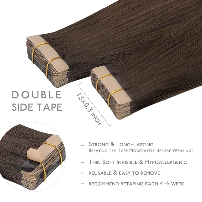 WENNALIFE Tape in Hair Extensions Human Hair, 20pcs 30g 10 inch Light Dark Brown Remy Hair Extensions Straight Human Hair Tape in Extensions Skin Weft Tape Extensions Human Hair