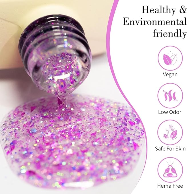 CANNI Glitter Gel Nail Polish – 1pcs 9ml Light Eggplant Color, Soak Off UV LED Nail Gel for DIY Nail Art, Salon or Home Manicure