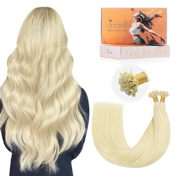 DOORES Keratin Hair Extensions, Platinum Blonde 20 Inch 50g/50s, Utip Extensions Real Human