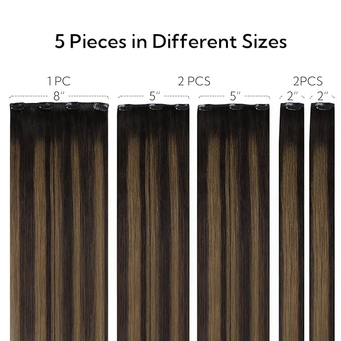 HOTBANANA Clip in Hair Extensions Real Human Hair, 5Pcs 80g 22 Inch Balayage Dark Brown Mixed Chestnut Brown Straight Remy Clip in Extensions