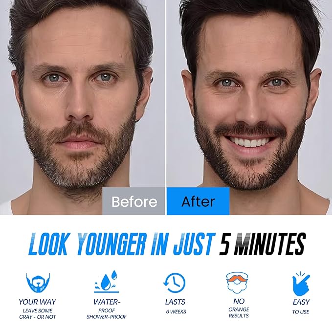 Mens Beard Dye for Men, 5 Minutes Black Beard Dye Shampoo 3 in 1, Mustache & Beard Color for Mens Gray Hair Coverage, Long Lasting & Easy Use, Root Touch Up Simpler Hair Color For Men, 200ML