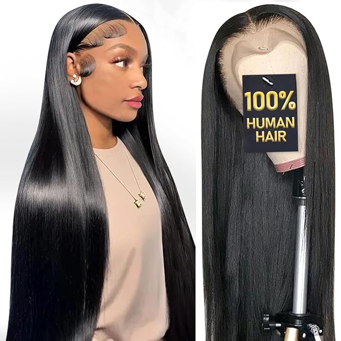 13x6 HD Lace Front Wigs, 100% Human Hair, [2-Year Life], 200% Density 30 Inch Straight Frontal Wigs Human Hair Pre Plucked for Black Women Free Part,[0.1mm Ultra-Thin Skinlike HD Lace]
