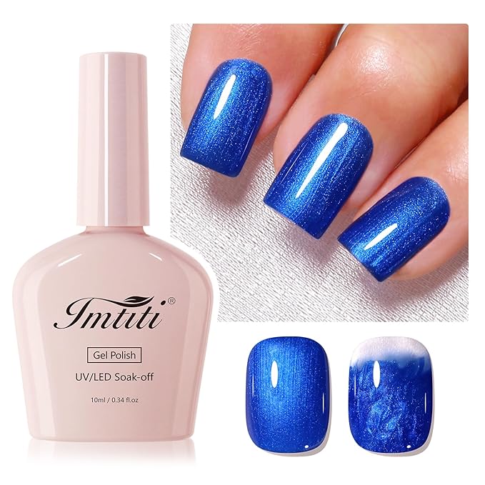 Imtiti Pearl Gel Nail Polish, 1Pcs Blue Glitter Shimmer Soak Off UV LED Gel Polish, Long Lasting, Manicure Salon DIY at Home for Spring and Summer (0.34 Fl Oz-961)