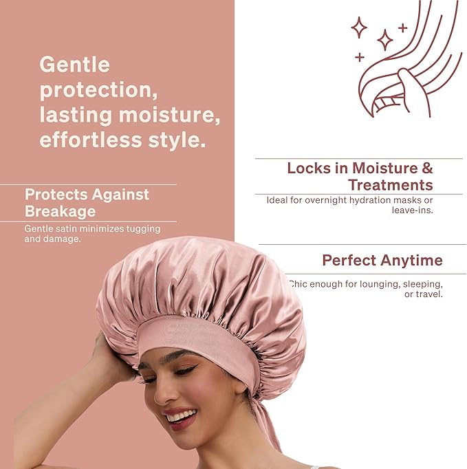 LUCE Satin Bonnet for Sleeping – Adjustable Double Layer Hair Cap for Women, Prevents Frizz & Breakage, Comfortable Night Cap
