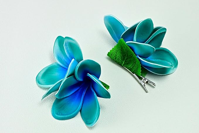 Pack of 2 Real Touch Flowers Hawaiian Flower Hair Clips Plumeria Hibiscus Hair Clips Handmade Hair Accessories for Beach Wedding Bridal Party Mother's Day Women Girls Holiday Gifts (c-837, 2pcs)