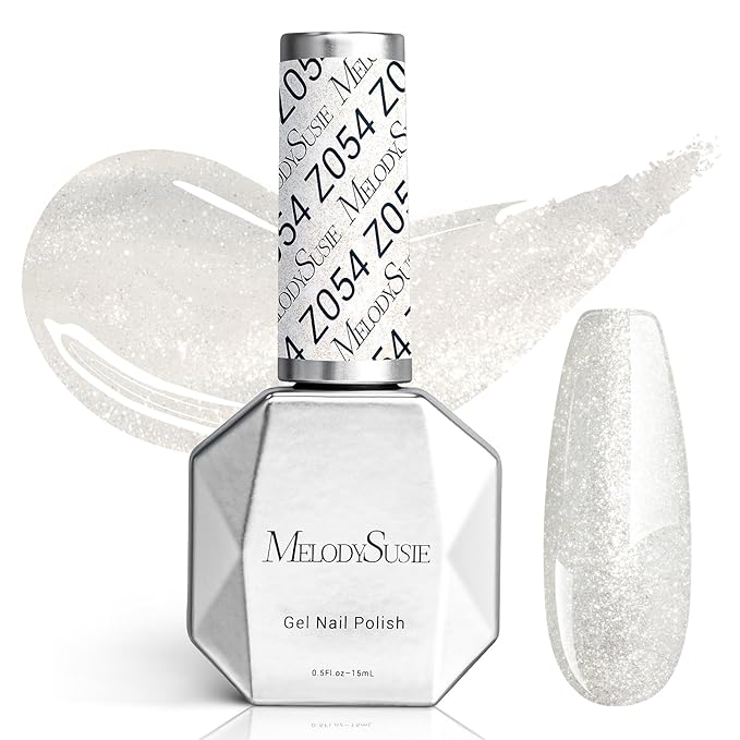 MelodySusie White Glitter Gel Nail Polish,0.5fl oz Soak Off UV LED Pure White Sparkle Glitter Gel Polish Gift for Women Nail Art Manicure Salon DIY Nail Design Decoration at Home-z054