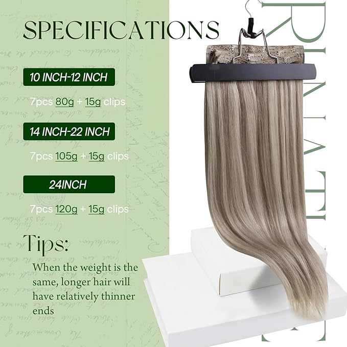 RUNATURE Real Human Hair Clip in Extensions, 18 Inch Clip in Hair Extensions, Blonde Hair Extensions Clip Ins, Natural Remy Hair, 120g 7pcs #19P60 Grey Blonde Highlight Platinum Blonde