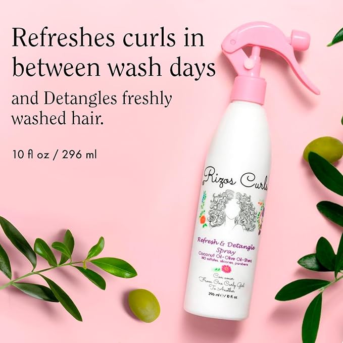 Rizos Curls Refresh & Detangle Spray – Detangling & Curl Leave-In with Coconut Oil – Nourishes, Hydrates & Controls Frizz for Every Curl Pattern – Adds Shine, 2a–4c Hair Types – Vegan & Cruelty-Free