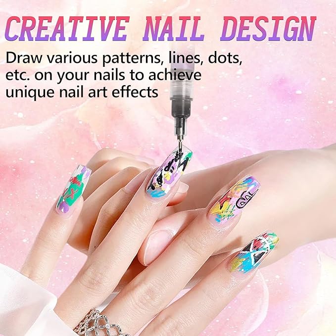 12 Colors Nail Art Pens Set,Fine Tips 3d Nail Art Pens 3d Quick-Dry 0.5mm Nail Polish Pens,Diy Nail Art Marker Graffiti Dotting Pen For Nails Art Design Manicure Nail Diy Decoration