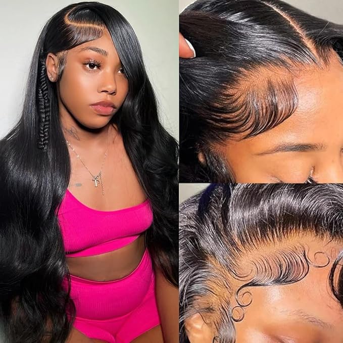 32 Inch 13x6 Lace Front Wigs Human Hair 200 Density Body Wave Lace Front Wigs Human Hair Brazilian Natural Black HD Lace Frontal Wigs Pre Plucked for Women