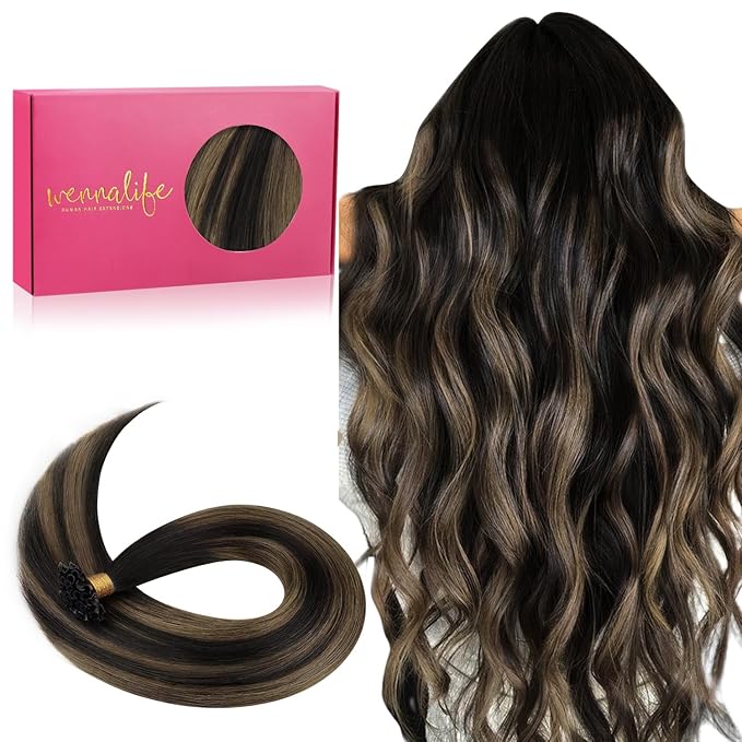 WENNALIFE U Tip Hair Extensions Human Hair, 50g 50s 24 Inch Balayage Natural Black to Chestnut Brown Remy Hair Extensions K Tip Hair Extension Real Human Hair Invisible Straight Keratin Hair Extension
