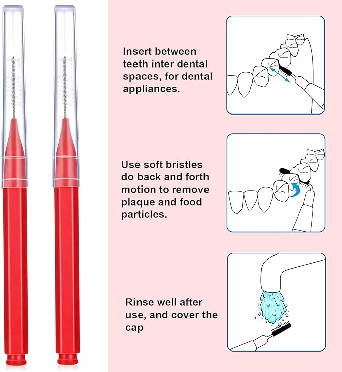 Patelai 100 Pieces Braces Brush for Cleaner Interdental Brush Toothpick Dental Tooth Flossing Head Oral Dental Hygiene Flosser Toothpick Cleaners Tooth Tool(Red,Suitable Size)