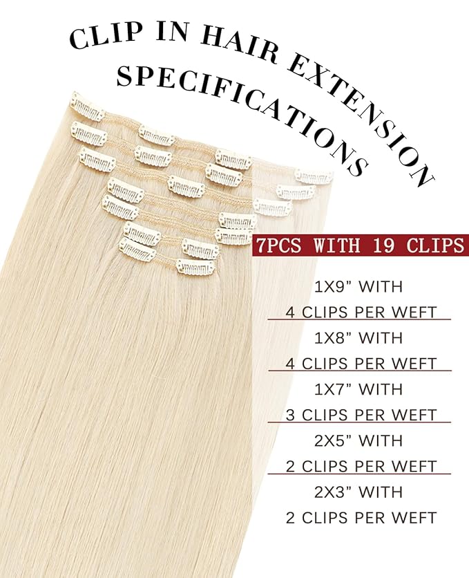 Clip In Hair Extensions Real Human Hair, 14inch 140g 7pcs Platinum Blonde Hair for Women, Straight Hair Extensions Clips Ins (#60-14inch)