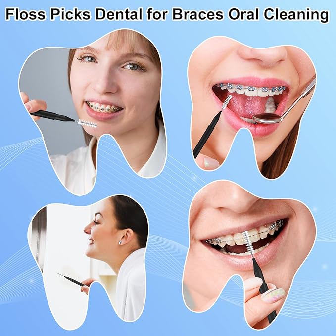 255 Pieces Braces Flossers for Braces, Interdental Brush Soft Dental Floss Picks Braces Cleaning Kit Toothpick Dental Brush Braces Teeth Flossers Brushes for Tooth Cleaner(Black)