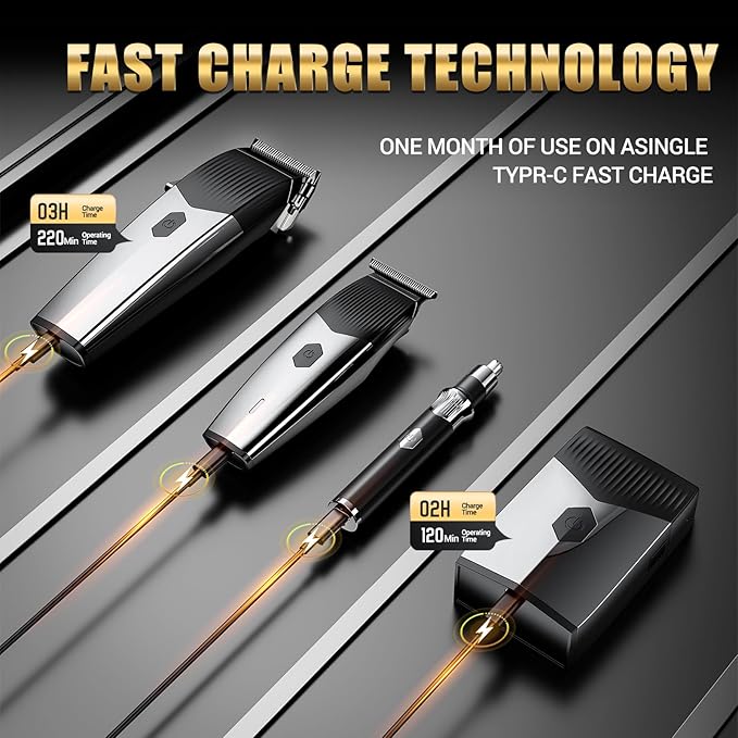 4 in 1 Hair Clippers for Men, Professional Hair Clippers, Beard Trimmer& Rechargeable Shaver Set, Metal T-Blade, LED Display, Barber Hair Cutting Kit for Men Grooming & Gifts, (Black)