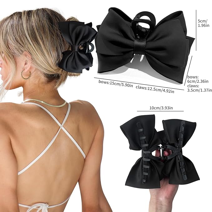 Bow Claw Clip,StrongHold Cute Bow Hair Claw Clips for Women Girls,Nonslip Silky Big Hair Bows Ribbons for Hair Claws,Large Claw Clips for Thick/Thin Hair Styling Accessories Gifts (red,black)