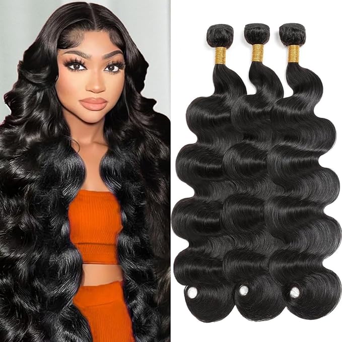 12A Human Hair Bundles 24 26 28 Inch Body Wave 3 Bundles Human Hair 100% Unprocessed Brazilian Virgin Hair Bundles Quick Weave Hair Extension Natural Black