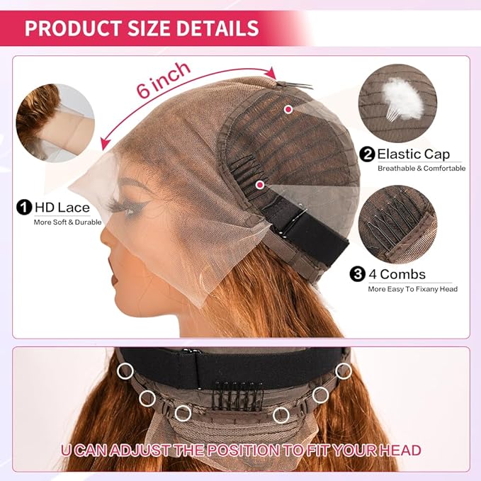 34 Inch Ombre Lace Front Wig Human Hair 180 Density 13x6 Highlight Wig Human Hair 4/27 Body Wave Lace Front Wigs Pre Plucked Glueless HD Lace Frontal Wig