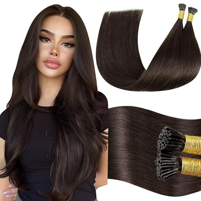 LaaVoo I Tip Hair Extensions Human Hair Dark Brown I Tips Hair Extensions Real Human Hair Long Itips Hair Extension Human Hair Silky Straight Hair 24inch 100s 100g