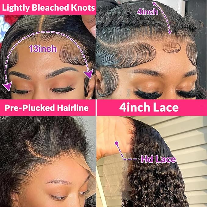 22 Inch Deep Wave Lace Front Wigs Human Hair 200 Density 13x4 Lace Frontal Wigs Human Hair Pre Plucked Deep Curly Wigs Human Hair for Women Nature Black