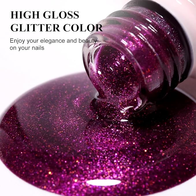 Imtiti Glitter Gel Nail Polish, 1Pcs Starlight Rose Red Gel Polish Sparkle Soak Off UV LED Gel Polish, Long Lasting, Nail Art Starter Manicure Salon DIY at Home for Women (0.34 Fl Oz-1928)