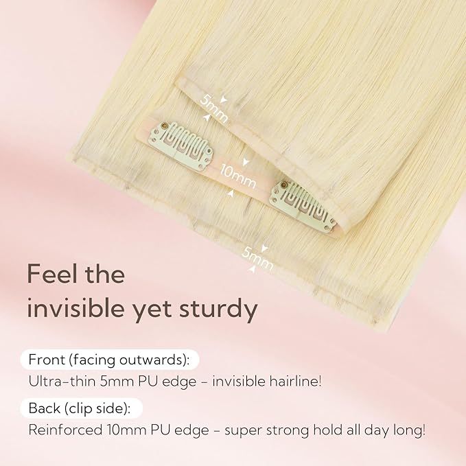 HOTBANANA Seamless Clip in Hair Extensions 18 inch 130g 7pcs Bleach Blonde Clip in Remy Human Hair Extensions Straight Hair Invisible PU Skin Weft