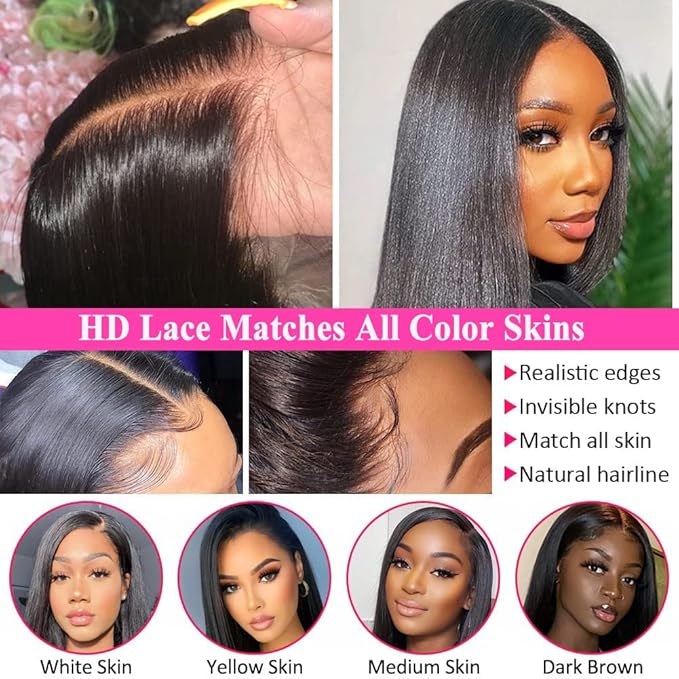 Tuneful 13x6 HD Straight Lace Front Wigs Human Hair Pre Plucked 28 Inch 100% Human Hair lace Front Wigs for Black Women 13x6 Lace Frontal Wig with Baby Hair