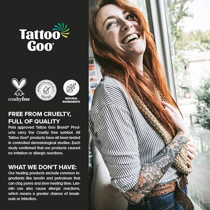 Tattoo Goo Aftercare Kit Includes Antimicrobial Soap, Balm, and Lotion, Tattoo Care for Color Enhancement + Quick Healing - Cruelty-Free, Petroleum-Free, Tattoo Artist Gifts (3 Piece Set)