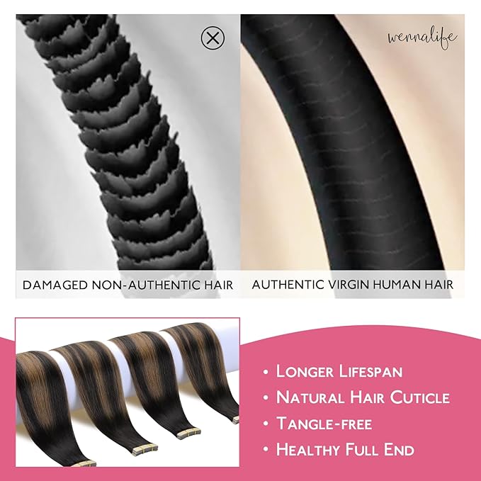 WENNALIFE Tape in Hair Extensions Human Hair Balayage Natural Black to Chestnut Brown Tape in Extensions, 10pcs 30g 26 inch Remy Invisible Tape Ins Straight Soft Real Human Hair Tape in Extensions