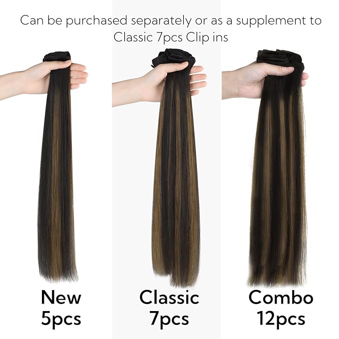 HOTBANANA Clip in Hair Extensions Real Human Hair, 5Pcs 70g 18 Inch Balayage Dark Brown Mixed Chestnut Brown Straight Remy Clip in Extensions