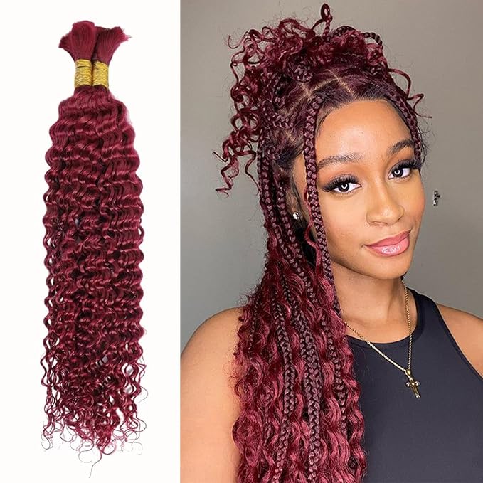 16 Inch Human Braiding Hair 100g Deep Wave Bulk Human Hair for Braiding Brazilian Virgin Human Hair Bundles Wet and Wavy Bundles No Weft Curly Human Hair Extensions for Boho Braids 99j