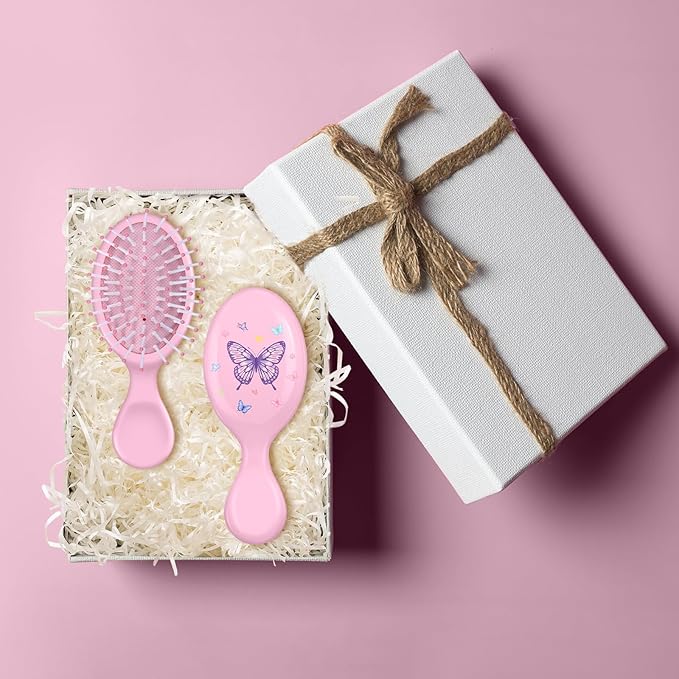 12 Pcs Butterfly Mini Detangler Brush, Mini Travel Hair Brush, Bristles Plastic Detangling Brush,No Tangle Soft Flexible Bristles for Straight, Curly, Thick Hair for Party Gift