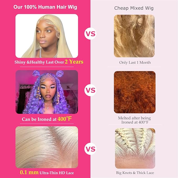 34 Inch 613 Lace Front Wig Human Hair Blonde HD Straight Lace Frontal Wig Pre Plucked 200% Density Glueless Wigs Human Hair