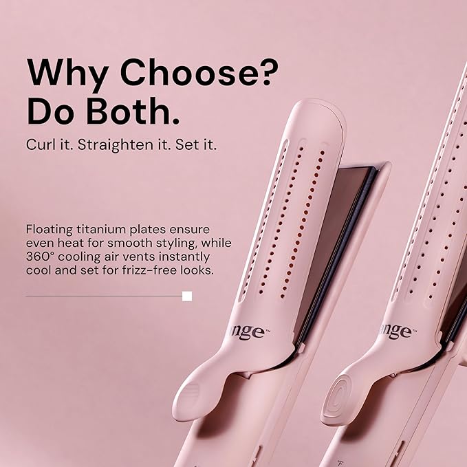 L'ANGE HAIR Le Duo Grande 360° Airflow Styler | 2-in-1 Curling Wand & Titanium Flat Iron Professional Hair Straightener and Curler with Cooling Air Vents to Lock in Style (Blush)