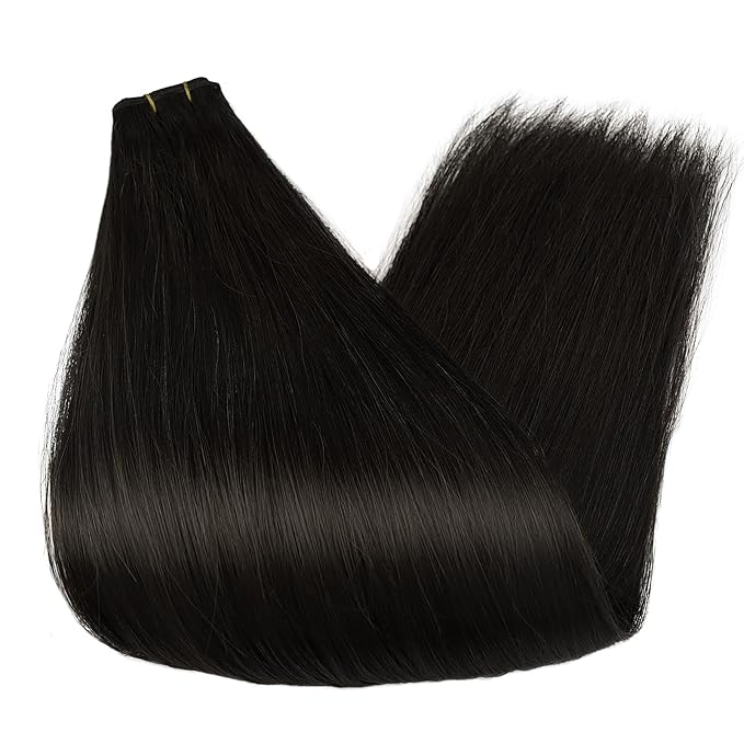 Fshine Genius Weft Real Human Hair Extensions Jet Black Sew in Human Extensions 20 Inch 50g Natural Genius Weft Hair Bundle for Women