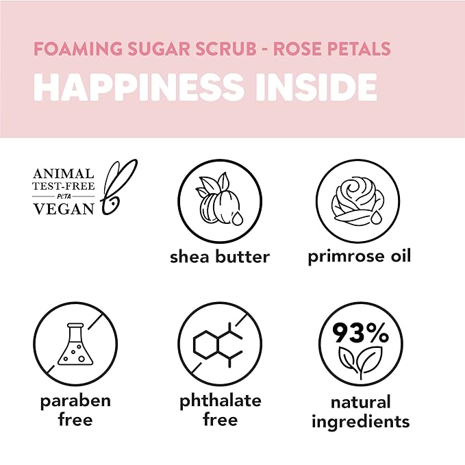 Onyx Professional Foaming Body Scrub With Brush, Rose Petals, 16oz, 2pk - Sugar Scrub Made with Shea Butter and Primrose Oil, Includes Built-in Scrubber