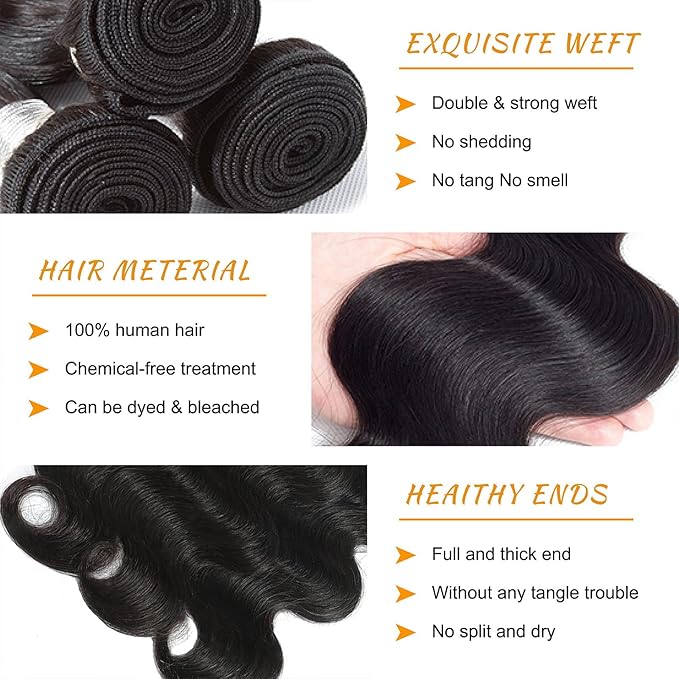 14A Brazilian Body Wave Bundles Human Hair 16 18 20 Inch 100% Real Raw Virgin Human Hair Bundles Body Wave 3 Bundles Human Hair Extension Natural Color（16 18 20）