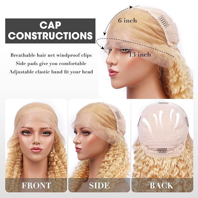 30 Inch 13x6 Lace Front Wigs Human Hair 613 Deep Wave Blonde 13x6 HD Lace Front Wigs Human Hair 200% Density Pre Plucked with Baby Hairs Wigs For Women Female