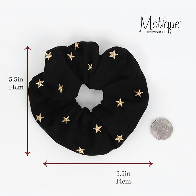 Large Suede Scrunchie with Hearts and Stars (Black Gold Stars)