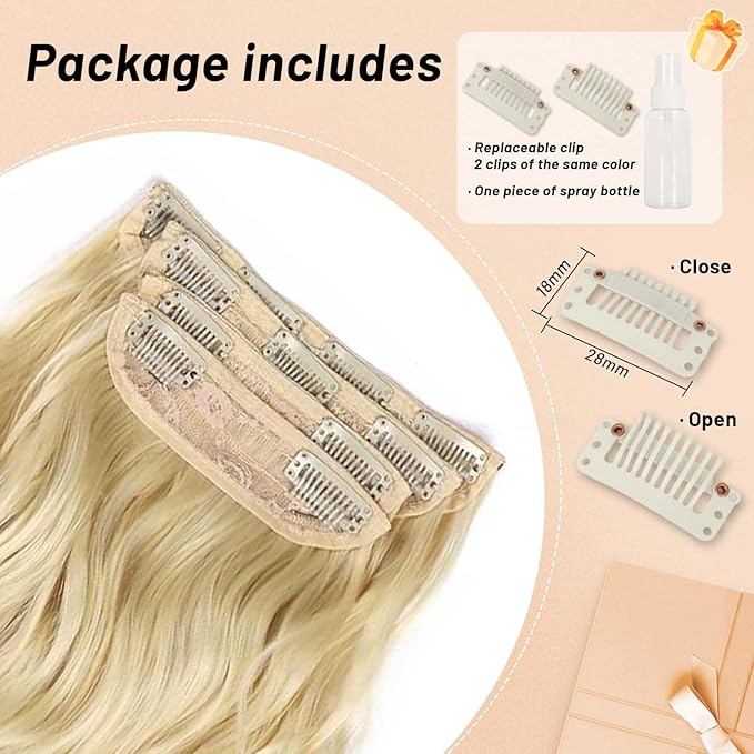 Long Wavy Clip in Hair Extensions 20inch blonde Synthetic Hair Clip in Extensions Thick Double Weft Highlights Hairpieces Full Head for Women (20INCH, 613#)