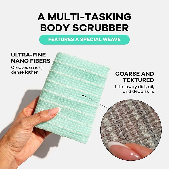 Dermasuri - Japanese Exfoliating Washcloth - Exfoliating Body Scrubber and Back Scrub, Exfoliating Shower Towel, Loofah Exfoliation, Removes Dry & Dead Skin, Wash Cloths for Showering